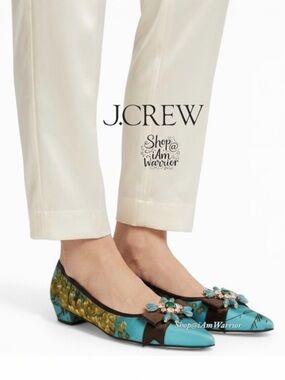 J.Crew RARE floral silk embellished bow pointed toe low heel flats/shoes